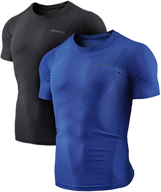 DEVOPS Men's 3 Pack Cool Dry Athletic Compression Short Sleeve Baselayer Workout T-Shirts