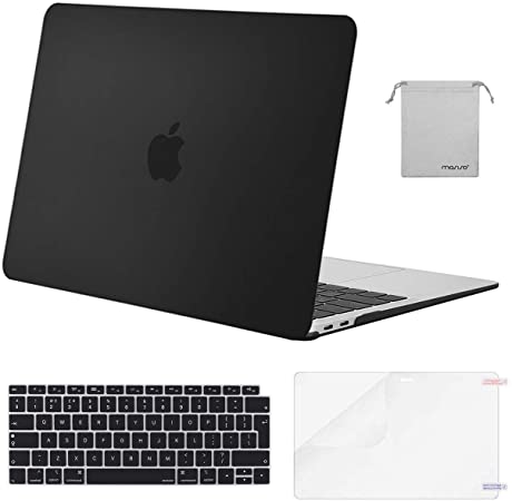 MOSISO MacBook Air 13 inch Case 2020 2019 2018 A2337 M1 A2179 A1932, Plastic Hard Shell&Keyboard Cover&Screen Protector&Storage Bag Compatible with MacBook Air 13 inch Retina, Black