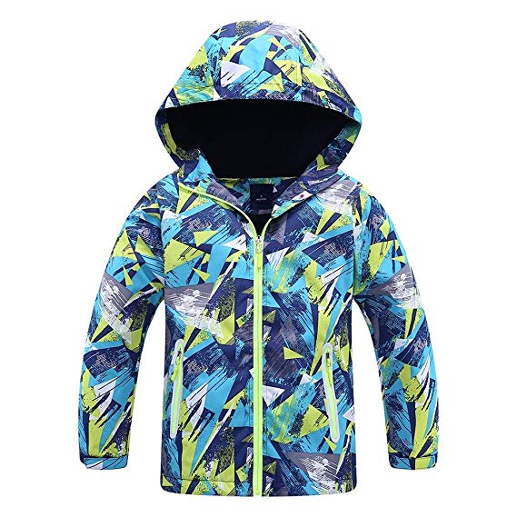Jingle Bongala Boys Girls Rain Jackets Fleece Lined Raincoats Outdoor Light Waterproof Hooded Coat