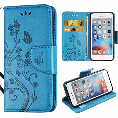 iPhone 5 SE Case,i-Dawn Premium Leather Wallet Flip Protective Case with Wristlet Lanyard and Kickstand for Apple iPhone 5/5S/SE Blue
