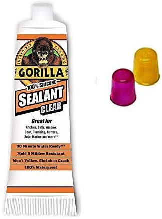 Gorilla 100% Silicone Sealant, 2.8 oz, Clear with 2 Rubber Finger Protecters