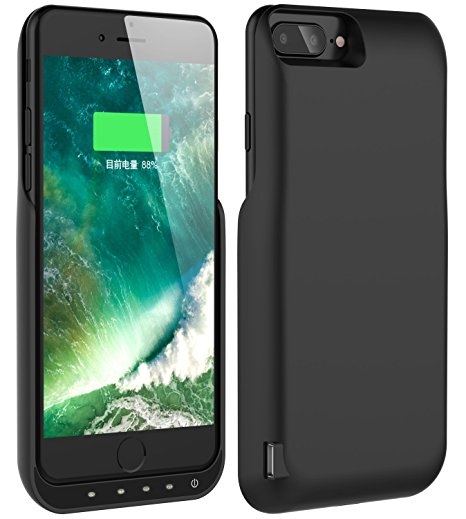 iPhone 7 Plus Battery Case, Foxin 8000 mAh Extended Battery Charger Case Rechargeable Power Bank Battery Charging Case for iPhone 7 Plus/6 Plus/6S Plus(5.5 inch) (Matte Black)
