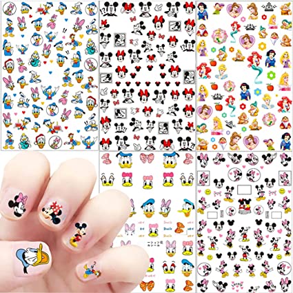 Mickey Mouse Nail Art Stickers Decals Cute Cartoon 3D Self Adhesive Nail Art Supplies Cartoon Designer Nail Stickers for Women Kids Girls DIY Nail Design Decals for Acrylic Nails Decoration 5 Sheets
