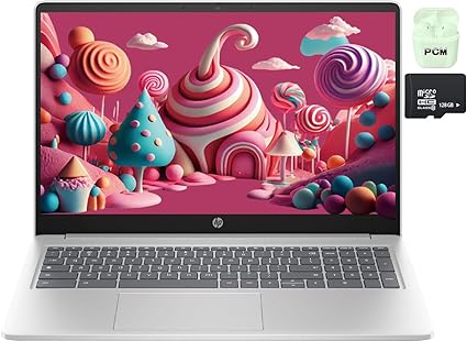 HP Chromebook Laptop, 15.6 Inch Laptop for College Students, Intel Processor N200 (Beat i5-8250U), 8GB DDR5 RAM, 192GB Storage (64GB eMMC   128GB SD Card), Natural Silver, PCM