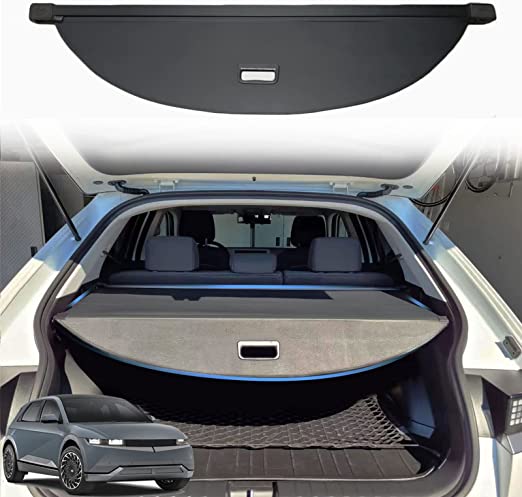 Volcaner Cargo Cover for Hyundai Ioniq 5 Accessories, Leather Retractable Trunk Cargo Cover Security Shielding Shade Tonneau Cover for 2022 2023 Ioniq 5 Accessories(V2,Leather)