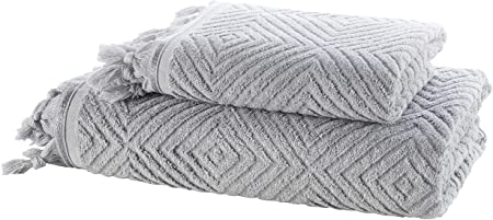 Arvec Turkish Cotton and Bamboo Blend Towel 2 Piece Set,Hand and Bath Towel, 500 GSM, Authentic Design Ultra Absorbent and Ultra Soft (Grey)