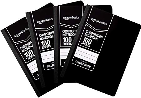 AmazonBasics College Ruled Composition Notebook, 100-Sheet, Solid Black, 12-Pack