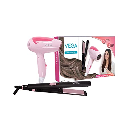 VEGA Hair Styling Kit with Hair Dryer and Straightener Combo, (VGGP-08), Multicolored