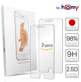 [2-Pack] iPhone 7 Plus 5.5 inch Premium Japan Clear tempered glass screen protector, 2.5D ultra thin ballistic technology, bubble free, anti fingerprint, anti scratch coating, gift box by Homy
