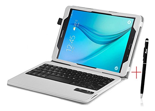 KuGi Samsung Galaxy Tab S2 9.7 Keyboard case, Ultra-thin Detachable Bluetooth Keyboard Stand Portfolio Case with stylus for Samsung Galaxy Tab S2 / Tab S3 9.7 T810 T813 T815 T819 tablet.(White)