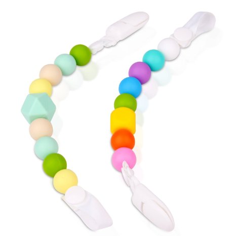 Best Baby Pacifier Clip Bundle - 2 Silicone Pacifier Holders - Fun Colorful and BPA-Free Pacifier Clips - Unisex Pacifier Holder for Boys or Girls