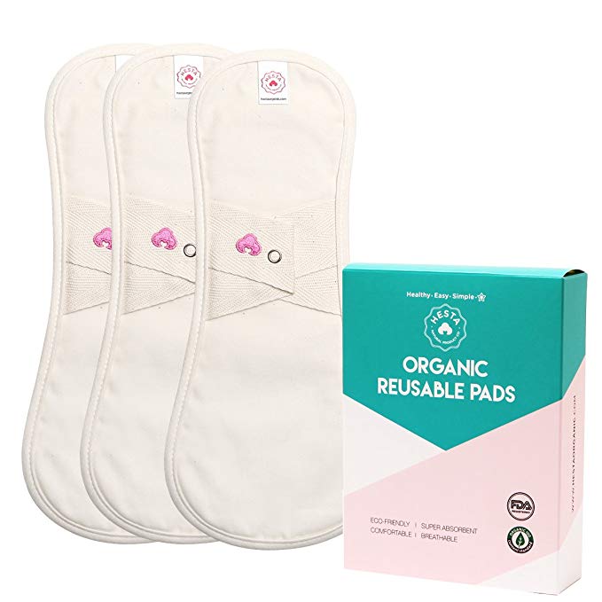 Hesta Organic Cotton Reusable Cloth Menstrual Period Pads, Set of 3