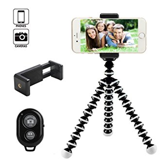 Behomy Flexible Octopus Style Phone Tripod for iPhone, Camera and Android Smart Phones with Phone Holder and Bluetooth Remote (Black)