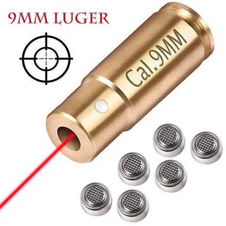 Gogoku Bore Sight 9mm Cartridge Hunting Red Laser Boresighter with 3 Sets of Batteries