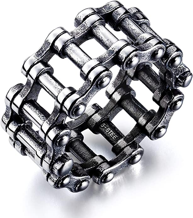 IFUAQZ Men's Stainless Steel Vintage Motorcycle Biker Ring Antique Silver Hip Hop Punk Bicycle Chain Rings Band
