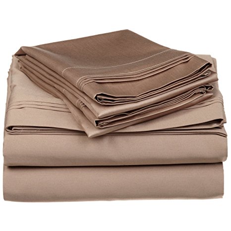 100% Premium Long-Staple Combed Cotton 650 Thread Count, Queen 4-Piece Sheet Set, Deep Pocket, Single Ply, Solid, Taupe