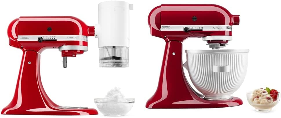 KitchenAid Shave Ice Attachment, KSMSIA, White & Ice Cream Maker Stand Mixer Attachment, 2 Quart, White