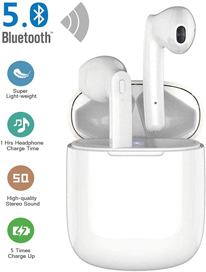 Wireless Headphones, Bluetooth Headphones Earbuds Headphones Wireless White, 35H Playtime, Bluetooth 5.0, Noise Canceling, True Wireless Earphones Compatible with Apple Airpods Android/Iphone