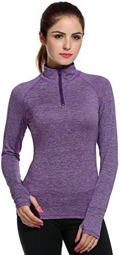 ELESOL Women Long Sleeve UPF 50  Athletic Yoga T-Shirts Thumb Hole Workout Quarter Zip Pullover Running Jacket XS-XXL