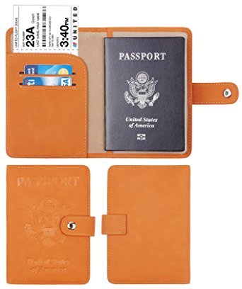 Travelambo RFID Blocking Leather Passport Holder Wallet Cover Case Wing Pocket