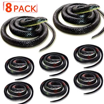 HDHF 8 PCS Large Realistic Rubber Snakes,Fake Snake Black Mamba Snake Toys for Garden Props to Scare Birds,Squirrels, Mice, Pranks,April Fools' Day(2P- 52 Inch, 6P-31.5 Inch)
