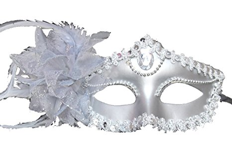 Coxeer Masquerade Mask Pure Color Venitian Mask Mardi Gras Mask with Flower