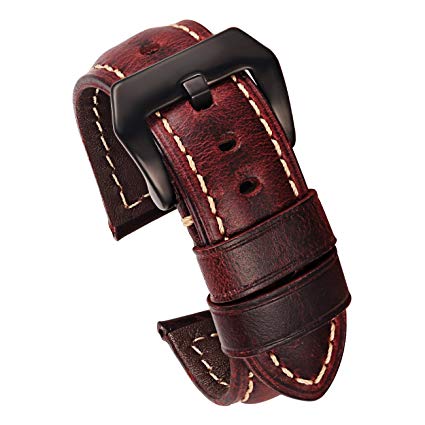 Carty Genuine Calfskin Oil-Tanned Leather Watch Strap Band Replacement Watch Straps 20mm 22mm 24mm 26mm