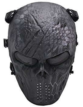 Outgeek Airsoft Mask Scary Skull Outdoor Full Face Mask Mesh Eye Protection Mask