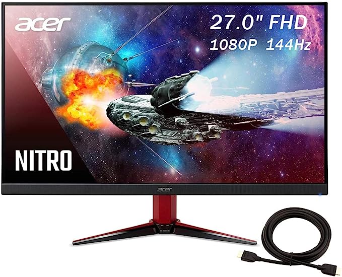 Acer 2021 Nitro VG271 Pbmiipx 27 Inch 144Hz Gaming Monitor| FHD (1920 x 1080) IPS Display HDR400| AMD FreeSync| VESA Mounting¡ꡧDP & HDMI Ports¡ê  NexiGo 4K HDMI Cable Bundle