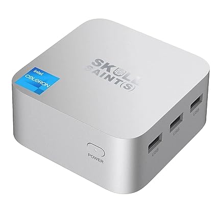 SKULLSAINTS Rudra Mini PC, Genuine Windows 11 Pro, HDMI 4K@60Hz 3 Screen Display, Dual Ethernet Ports, 2.4/5G WiFi, BT4.2 (12th Gen N100, 16GB DDR5   512GB M.2 NVME SSD)