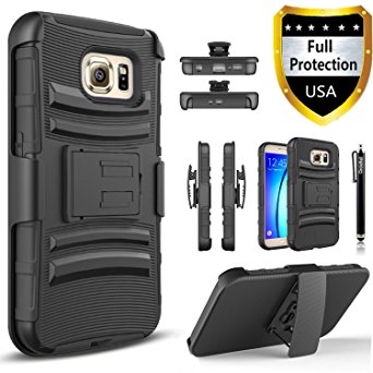 CircleMalls Samsung Galaxy S6 Edge Plus Case, [NOT FIT GALAXY S6, S6 EDGE] Dual Layers [Combo Holster] And Built-In Kickstand Shockproof And Stylus Pen (Black)
