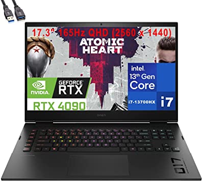 HP 2023 Omen 17 Gaming Laptop, Full Power GeForce RTX 4090 16GB 175W, 17.3" 165Hz QHD (2560x1440), 13th Gen Intel 16-Core i7-13700HX, 32GB DDR5 RAM, 1TB PCIe SSD, WiFi 6E, BT 5.3, RGB KB, Windows 11