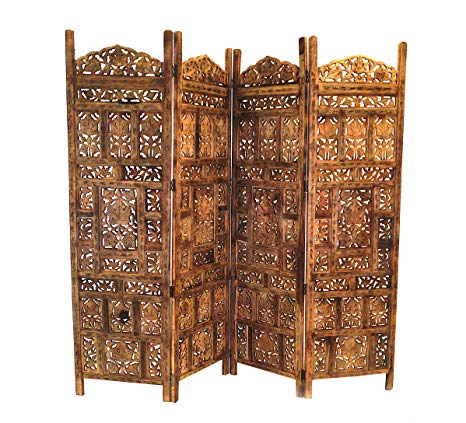 Deco 79 23782 Large 4-Panel Brown Wood Screen Decorative Room Divider, 80” x 72”