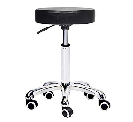 Grace & Grace Height Adjustable Rolling Swivel Stool Chair with Round Seat Heavy Duty Metal Base for Salon,Massage, Factory, Shop (Black)