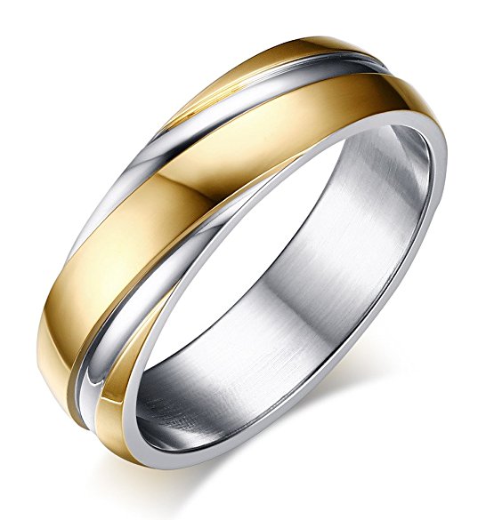 6mm Stainless Steel Wedding Bands Two-tone Grooves Engagement Rings for Men or Women