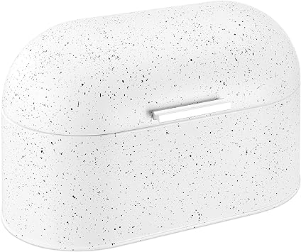 Navaris White Metal Bread Box - Tin with Lid for Kitchen Counter Top - Speckled Retro Design - Extra Tall for Homemade Loaves 13.4" x 7.7" x 7.7"