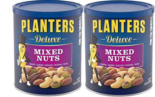 Planters Deluxe Mixed Nuts (15.25 oz Canister) - Variety Mixed Nuts with Cashews, Almonds, Hazelnuts, Pistachios & Pecans, 2 Pack