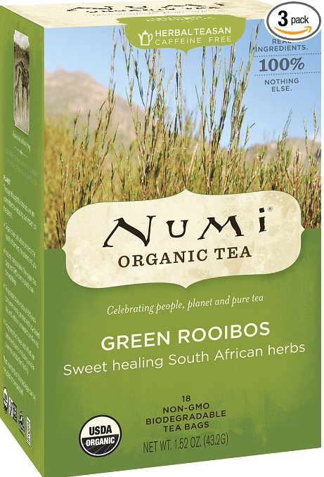 Numi Organic Tea Green Rooibos, Herbal Teasan, 18 Count Tea Bags (Pack of 3)