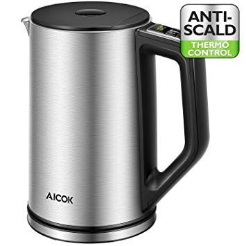 Aicok Electric Kettle Double Wall Cool Touch Temperature Control Stainless Steel Programmable Tea Kettle 1.5 L, 1500 W