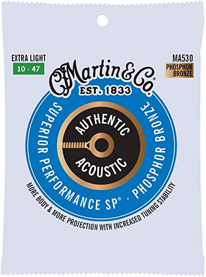 Martin Guitar MA530 Authentic Acoustic Extra Light Guitar Strings, 92/8 Phosphor Bronze