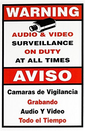 R-Tech Security Surveillance CCTV Camera Video Warning Sign Decal 11" X 18" Weather-Resistant