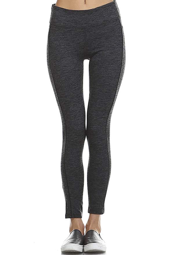 Mono B Women's Slim Fit Workout Full Leggings with Side Contrast Stitch