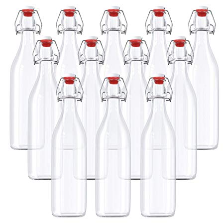 12 Pack Clip Top Glass Bottle/Swing Top Bottles/Traditional Airtight Clip Top Preserve Glass Bottles - 530ml Home Brew Bottles for Drinks, Beer, Wine, Condiments & More - Glass Bottle Stopper