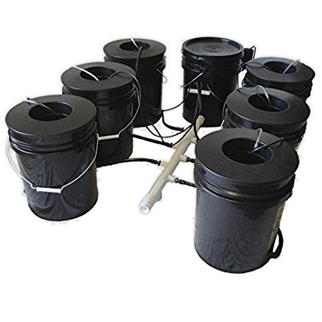 Hydro West AquaBuckets 5 Gallon 6 Site DWC Hydroponic System with Mixing Cell and 200 Mesh Filter