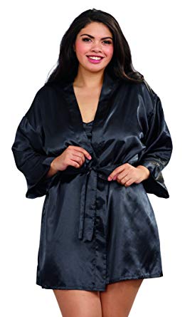 Dreamgirl Women's Plus-Size Shalimar Charmeuse Chemise with Robe and Padded Hanger