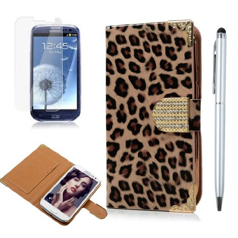 S3 CaseGalaxy S3 Case - YOKIRIN Wallet Style Brown Leopard Pattern Credit Card Holder Case Magnetic Design Flip Folio PU Leather Cover Case with Detachable Wrist Strap for Samsung Galaxy S3 I9300 - BrownPackage Includes One Phone Cases One Screen Protector One Stylus Pen