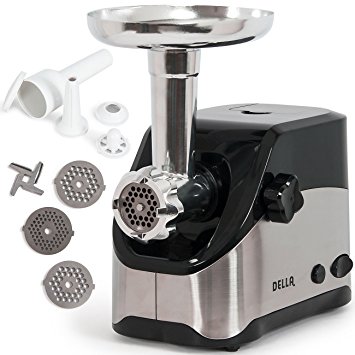 Della© 2000W Electric Meat Grinder 2-Speed, Reversible, w/ Blade, 3 Plates, Stuffing Tube, & Kubbe Attachment Set