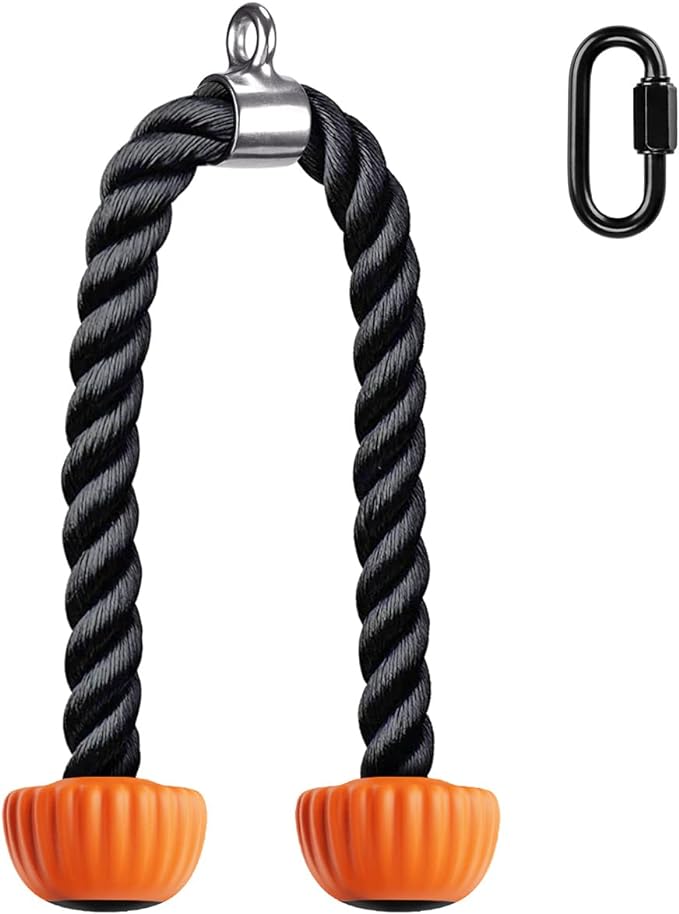 SELEWARE LAT Pull Down Cable Machine Attachments for Gym, Universal Tricep Tricep Rope Rotating Straight Bar, Pull Down Rope with Rubber Ends for Pulley System Home Gym Workout Fitness