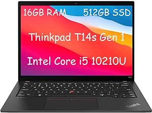 Lenovo Thinkpad T14s (Gen 1) 14"" FHD Business Laptop, Intel Core i5 10210U 1.6GHz Up to 4.2GHz, 16GB DDR4, 512GB SSD, Backlit Keyboard, Webcam, Windows 10 Pro, Black (Renewed)