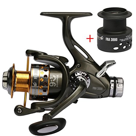 Goture Spinning Fishing Reel 5.1:1 Dual Brake Feeder 9 1BB Carp Reel with Rear Drag Freshwater or Saltwater 3000 4000 5000 6000 Series